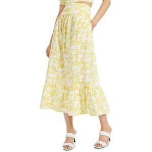 INC International‎ Concepts Printed A-Line Tiered Skirt Yellow Midi Cotton M